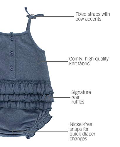 RuffleButts® Baby/Toddler Girls Faux Denim Pom Pom Bubble Romper - 3-6m