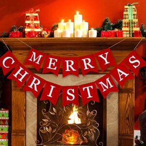 Whaline Merry Christmas Canvas Banners, Red Christmas Bunting Garland, Hanging Xmas Decorations for Fireplace Wall (13ft in total)