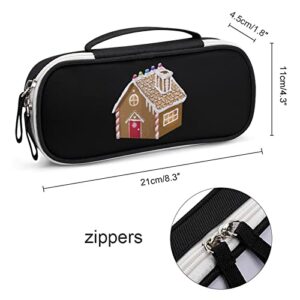 Gingerbread House Printed Pencil Case Bag Stationery Pouch with Handle Portable Makeup Bag Desk Organizer