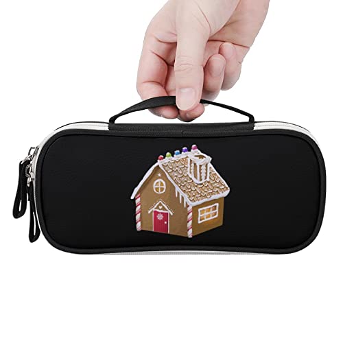 Gingerbread House Printed Pencil Case Bag Stationery Pouch with Handle Portable Makeup Bag Desk Organizer