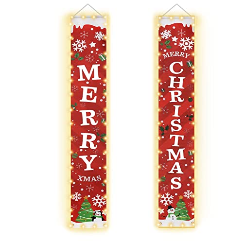 Christmas Decorations Banner with Lights, Pre-assembled Led Lights Merry Christmas Banner, Easy to Put up Christmas Door Banner & Christmas Wall Decor, Indoor and Outdoor Christmas Decorations