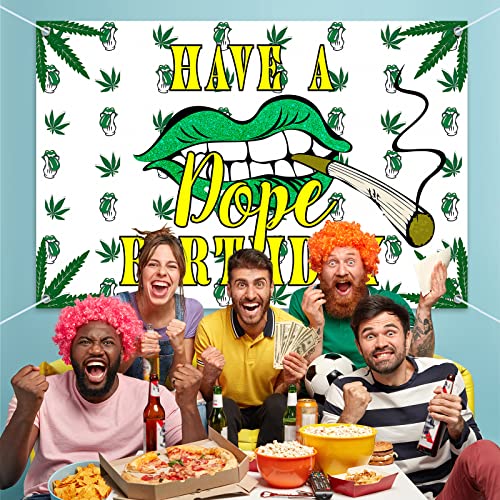 HAMIGAR 6x4ft Have A Dope Birthday Banner Backdrop - Weed Themed Birthday Decorations Party Supplies for Adults - White Green