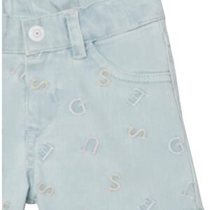 GUESS baby girls Embroidered Stretch Denim Shorts, Blue Wash and Multicolor Letters, 9 Months US