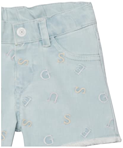 GUESS baby girls Embroidered Stretch Denim Shorts, Blue Wash and Multicolor Letters, 9 Months US