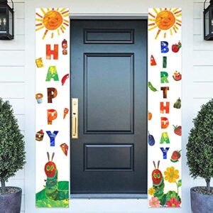 cartoon very hungry little green caterpillar happy birthday banner backdrop insects theme decor door porch decorations for boys girls 1st birthday party baby shower supplies favors background gift