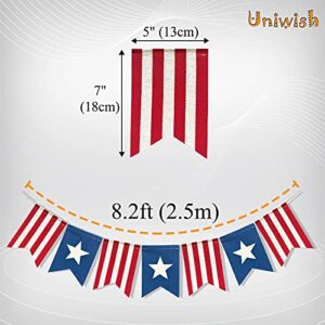 Uniwish American Flag Bunting Banner 4th of July Decorations, Patriotic Stars and Stripes American Independence Day Indoor Outdoor Hanging Sign