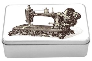 ambesonne steampunk metal box, vintage sewing machine hand-drawn sketch antique nostalgic object print, multi-purpose rectangular tin box container with lid, 7.2″ x 4.7″ x 2.2″, brown ivory