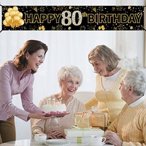 Pimvimcim Gold 80th Birthday Banner Backdrop Decorations for Women Men, Happy 80 Year Old Birthday Party Sign Supplies, Eighty Years Old Birthday Party Decor Photo Props(9.8 X 1.6 Ft)