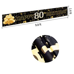 Pimvimcim Gold 80th Birthday Banner Backdrop Decorations for Women Men, Happy 80 Year Old Birthday Party Sign Supplies, Eighty Years Old Birthday Party Decor Photo Props(9.8 X 1.6 Ft)