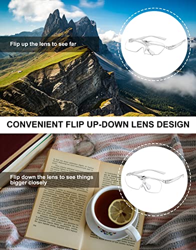 OKH 160% Magnifying Glasses, Flip Up Down Lens, Hands-Free Magnifier Eyeglasses for Close Work, Reading, Sewing, Jewelry Making, Craft, Hobby, Painting