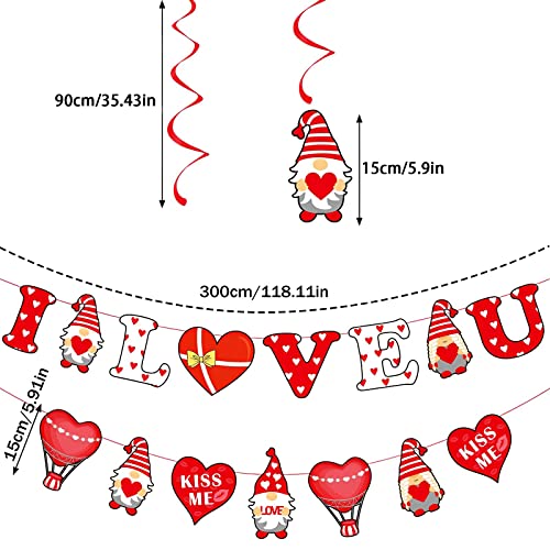 35 Pcs Valentines Day Decoration Hanging Swirls Set Gnome Valentines Day Decor Romantic XOXO Dwarfs Love Heart Pattern Hanging Decor I Love You Banner for Home Bedroom Wedding Party Decorations