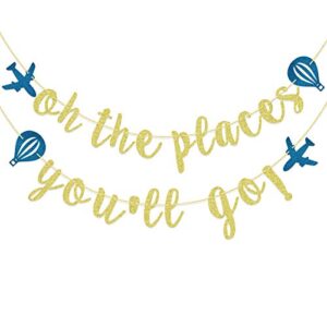 oh the places you’ll go banner, baby shower, birthday, graduation banner, dr. seuss inspired felt banner (gold & blue)