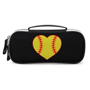 love baseball heart printed pencil case bag stationery pouch with handle portable makeup bag desk organizer