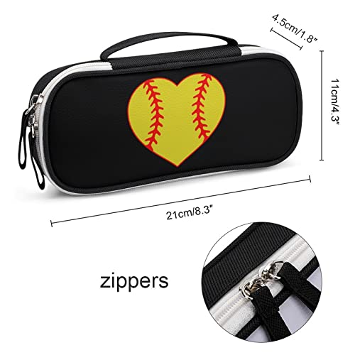 Love Baseball Heart Printed Pencil Case Bag Stationery Pouch with Handle Portable Makeup Bag Desk Organizer