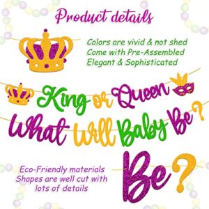 Mardi Gras Gender Reveal Decorations King Or Queen What Will Baby Be Banner Foil Curtains Backdrop Carnival Fleur De Lis Shrove Fat Tuesday New Orleans Masquerade Theme Baby Shower Party Supplies