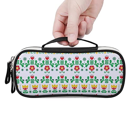 Swedish Dala Horse Printed Pencil Case Bag Stationery Pouch with Handle Portable Makeup Bag Desk Organizer