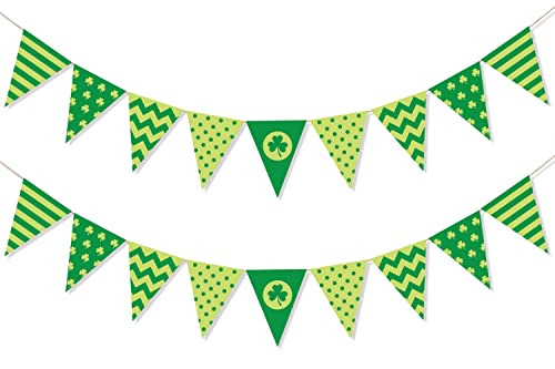 Uniwish St. Patrick’s Day Pennant Banner with Shamrock Fabric Triangle Flag Bunting Garland for Spring St. Patrick’s Day Decorations Home Outdoor Decor