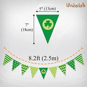 Uniwish St. Patrick’s Day Pennant Banner with Shamrock Fabric Triangle Flag Bunting Garland for Spring St. Patrick’s Day Decorations Home Outdoor Decor