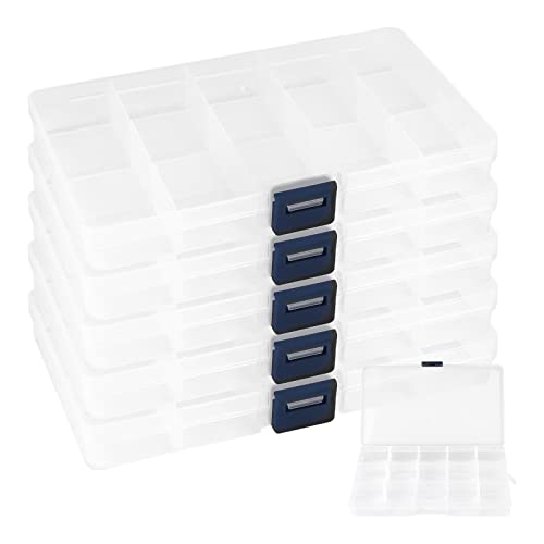 ZEONHEI 32 Pack 15 Grids Plastic Jewelry Organizer Box, Transparent Plastic Bead Storage Organizer Box with Adjusatble Dividers for Beads Earrings Rings Jewelry