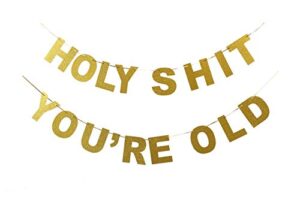 holy sht you’re old banner gold glitter funny birthday banner for retirement birthday party celebration