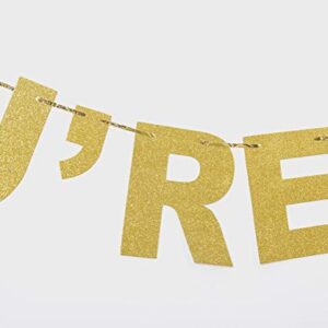 Holy Sht You're Old Banner Gold Glitter Funny Birthday Banner for Retirement Birthday Party Celebration
