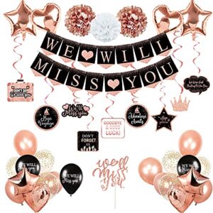 rose gold farewell party decorations supplies kit, we will miss you decorations, going away party decorations, will miss you banner, great for retirement farewell going away job change party