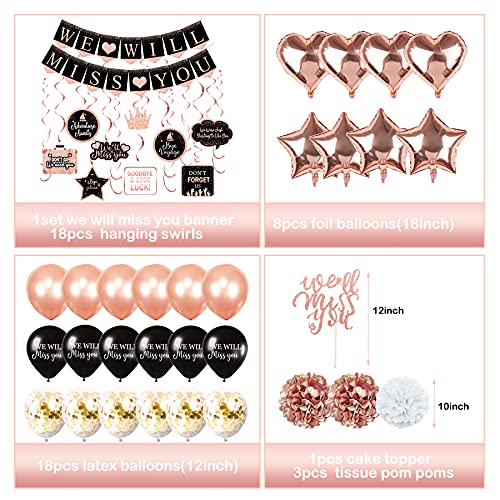 Rose Gold Farewell Party Decorations Supplies Kit, We Will Miss You Decorations, Going Away Party Decorations, Will Miss You Banner, Great for Retirement Farewell Going Away Job Change Party