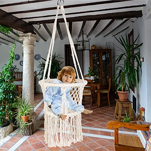 Macrame Baby Swing ,Boho Hanging Swing Seat ,Handmade Hammock Chair for Infant to Toddler,Children's Porch Swing for Indoor Outdoor Playroom Decor