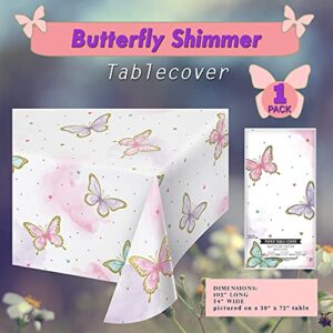 Creative Converting Butterfly Shimmer Dinnerware | Table Cover, Dinner Plates, Butterfly Shape Plates, Napkins, Cups | Girl Birthday Parties, Princess Fairy Garden, Showers & Teas