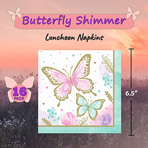 Creative Converting Butterfly Shimmer Dinnerware | Table Cover, Dinner Plates, Butterfly Shape Plates, Napkins, Cups | Girl Birthday Parties, Princess Fairy Garden, Showers & Teas