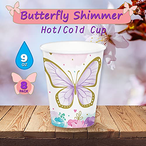 Creative Converting Butterfly Shimmer Dinnerware | Table Cover, Dinner Plates, Butterfly Shape Plates, Napkins, Cups | Girl Birthday Parties, Princess Fairy Garden, Showers & Teas