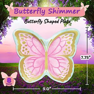 Creative Converting Butterfly Shimmer Dinnerware | Table Cover, Dinner Plates, Butterfly Shape Plates, Napkins, Cups | Girl Birthday Parties, Princess Fairy Garden, Showers & Teas