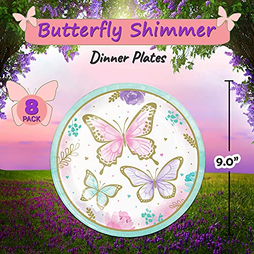 Creative Converting Butterfly Shimmer Dinnerware | Table Cover, Dinner Plates, Butterfly Shape Plates, Napkins, Cups | Girl Birthday Parties, Princess Fairy Garden, Showers & Teas