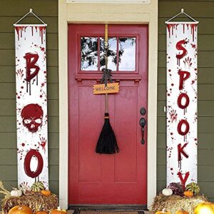 halloween decorations outdoor – boo spooky creepy halloween decor banners, bloody hanging banners for indoor home front door wall, 600d fabric party decorations, set of 2