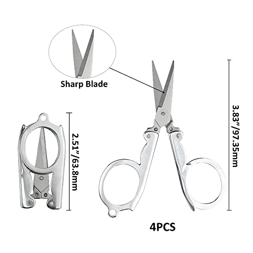 XINMEIWEN 4Pack Small Folding Scissors Portable Travel Scissors Stainless Steel Cutter Mini Scissors Set for Home Office and Travel Trip Scissors