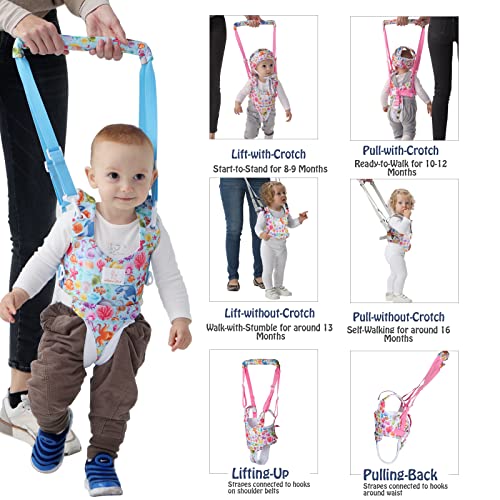 Baby Walking Harness with Knee Pads and Safety Helmet Handheld Baby Walker for Boys Girls Adjustable Walking Assistant Protective Belt Perfect for Toddler Infant Child 7-24 Months (Blue)