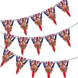 king charles iii union jack bunting banner with 15 triangle flags, our new king to be british string bunting for his majesty’s royal coronation ceremony pub bbq royal events street party decorations