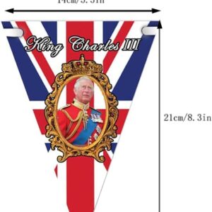 King Charles III Union Jack Bunting Banner with 15 Triangle Flags, Our New King To Be British String Bunting for His Majesty's Royal Coronation Ceremony Pub BBQ Royal Events Street Party Decorations