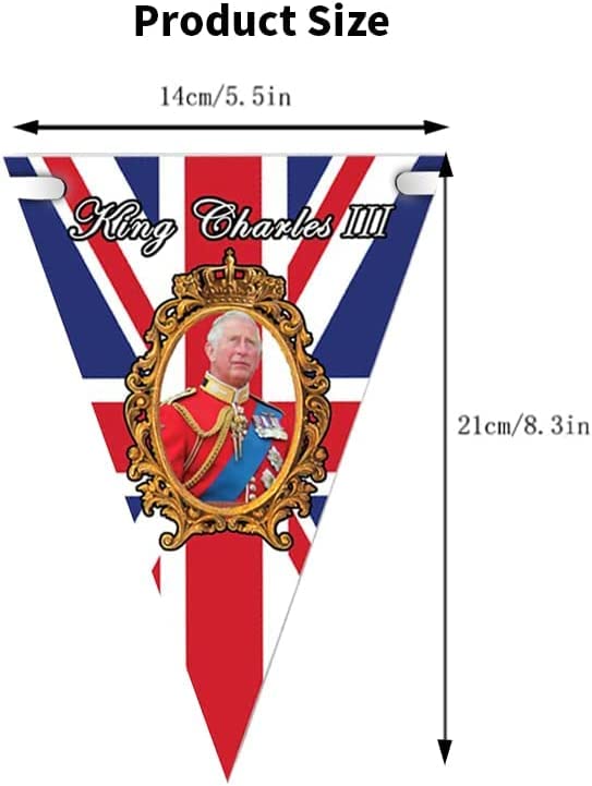 King Charles III Union Jack Bunting Banner with 15 Triangle Flags, Our New King To Be British String Bunting for His Majesty's Royal Coronation Ceremony Pub BBQ Royal Events Street Party Decorations