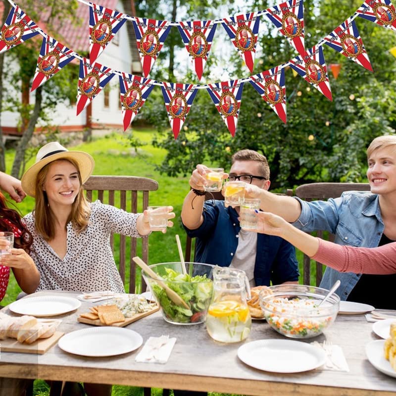 King Charles III Union Jack Bunting Banner with 15 Triangle Flags, Our New King To Be British String Bunting for His Majesty's Royal Coronation Ceremony Pub BBQ Royal Events Street Party Decorations