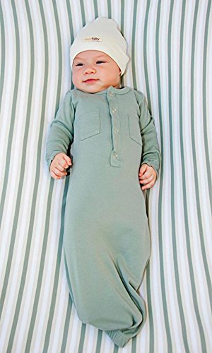 L'ovedbaby Unisex-Baby Newborn Organic Gown, Seafoam, 0-3 Months