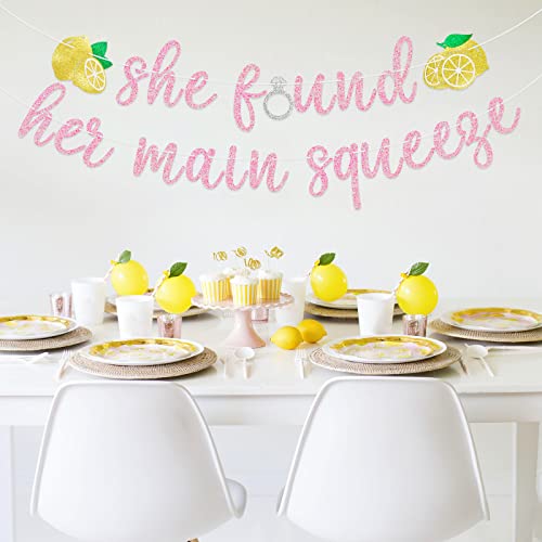 She Found Her Main Squeeze Banner, Lemon Themed Shower, Couples Bridal Shower,Bachelorette Party, Lemon Theme Bridal Shower Party Decorations,Pre-strung, Pink Glitter