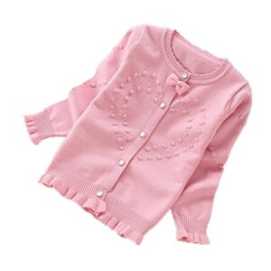nine minow children sweaters girls’ cotton cardigans sweaters 4-16 years (6-7 years, pink)