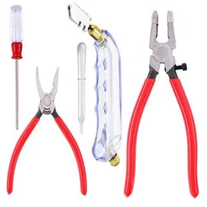qovydx 5pcs glass grozer pliers glasses running pliers oil glass cutters tools glass cutting kit with extra rubber tips for stained glass