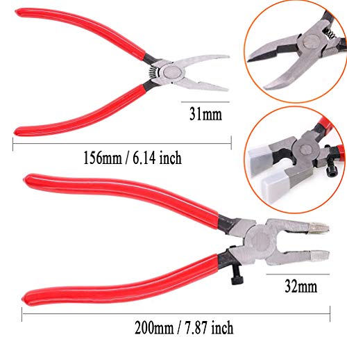 Qovydx 5Pcs Glass Grozer Pliers Glasses Running Pliers Oil Glass Cutters Tools Glass Cutting Kit with Extra Rubber Tips for Stained Glass