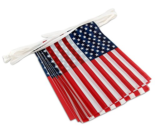 200' Bulk Deluxe Fabric American Flag Pennant Banner (4 Strings of 50') - 200 U.S. Flags for 4th of July, Memorial Day and Veteran's Day