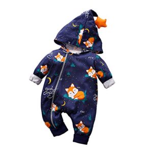 IURNXB Baby Zipper Romper Clothes Stylish Fox Design Long Sleeve Hooded Jumpsuit for Baby