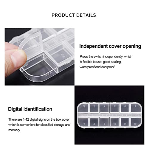 VINMEN 6PCS Nail Art Tool Jewelry Storage Box, 12 Compartments Plastic Rhinestone Organizer Container Case, Display Containers