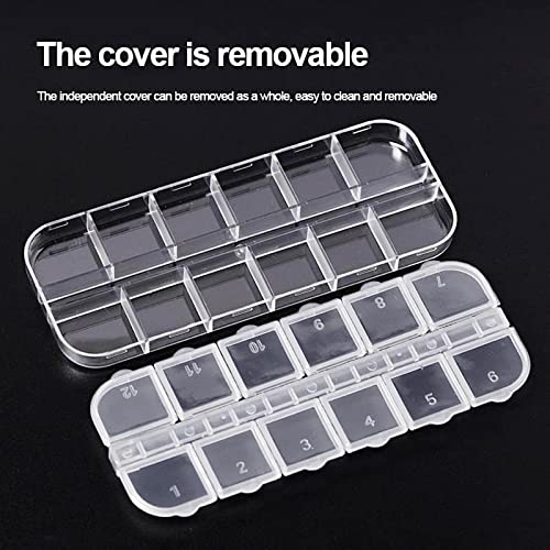 VINMEN 6PCS Nail Art Tool Jewelry Storage Box, 12 Compartments Plastic Rhinestone Organizer Container Case, Display Containers