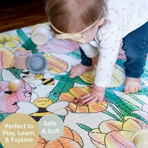 JumpOff Jo - Large Waterproof Foam Padded Play Mat for Infants, Babies, Toddlers, Play Pens & Tummy Time, Foldable Activity Mat, 70 in. x 59 in. - Tulip Fields